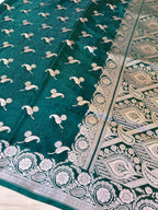 Luxurious Emerald Green Mashroo Katan Banarasi Silk Saree