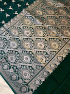 Luxurious Emerald Green Mashroo Katan Banarasi Silk Saree
