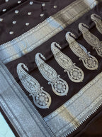 Royal Chocolate Brown Mashroo Katan Banarasi Silk Saree