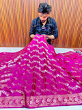 Elegant Royal Rani Pink Mashroo Katan Banarasi Silk Saree