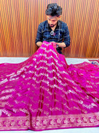 Elegant Royal Rani Pink Mashroo Katan Banarasi Silk Saree