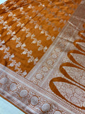 Elegant Mustard Orange Mashroo Katan Banarasi Silk Saree