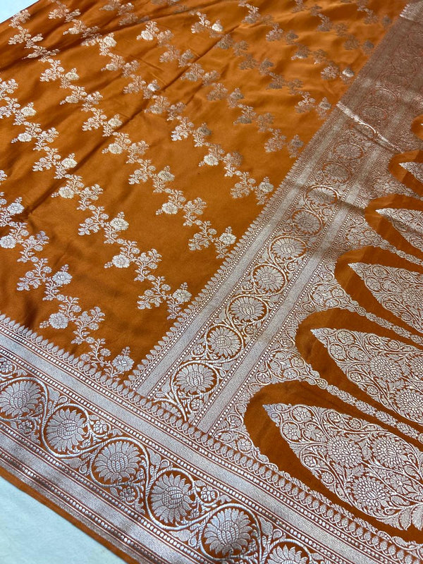 Elegant Mustard Orange Mashroo Katan Banarasi Silk Saree