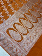Elegant Mustard Orange Mashroo Katan Banarasi Silk Saree