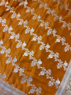 Elegant Mustard Orange Mashroo Katan Banarasi Silk Saree