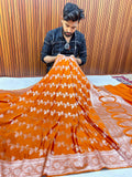 Elegant Mustard Orange Mashroo Katan Banarasi Silk Saree