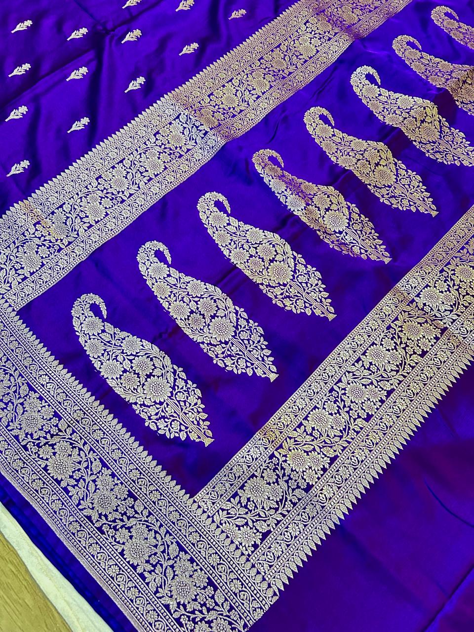 Royal Electric Purple Mashroo Katan Banarasi Silk Saree