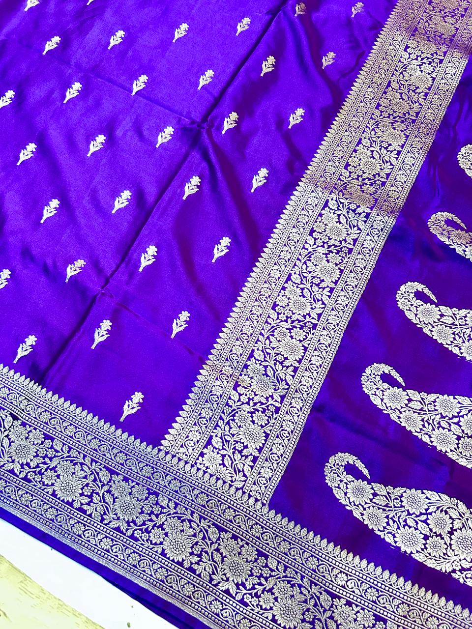 Royal Electric Purple Mashroo Katan Banarasi Silk Saree