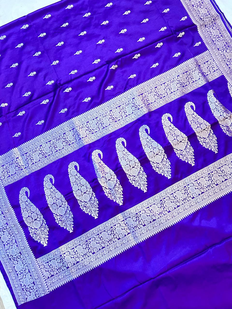 Royal Electric Purple Mashroo Katan Banarasi Silk Saree