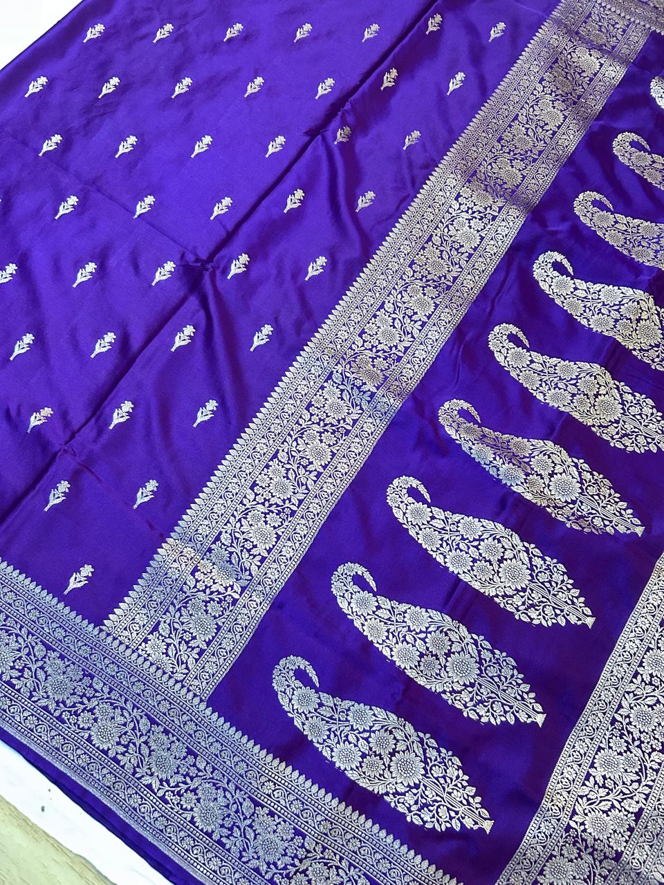 Royal Electric Purple Mashroo Katan Banarasi Silk Saree