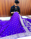 Royal Electric Purple Mashroo Katan Banarasi Silk Saree