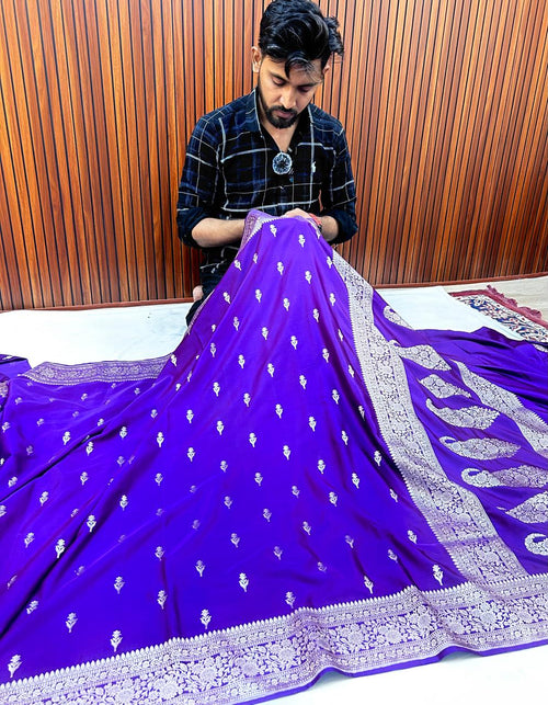 Royal Electric Purple Mashroo Katan Banarasi Silk Saree