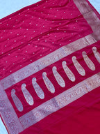 Elegant Ruby Red Mashroo Katan Banarasi Silk Saree