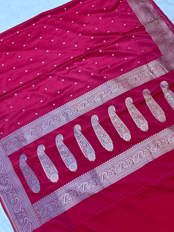 Elegant Ruby Red Mashroo Katan Banarasi Silk Saree