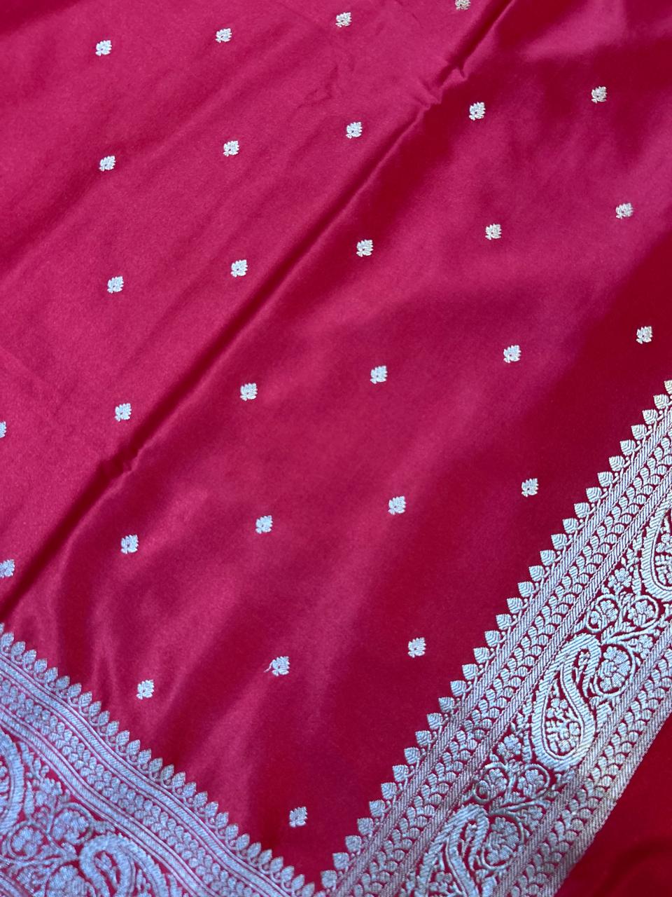 Elegant Ruby Red Mashroo Katan Banarasi Silk Saree