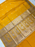 Luxurious Mustard Yellow Mashroo Katan Banarasi Silk Saree