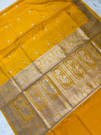 Luxurious Mustard Yellow Mashroo Katan Banarasi Silk Saree