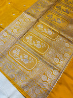 Luxurious Mustard Yellow Mashroo Katan Banarasi Silk Saree