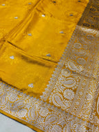 Luxurious Mustard Yellow Mashroo Katan Banarasi Silk Saree