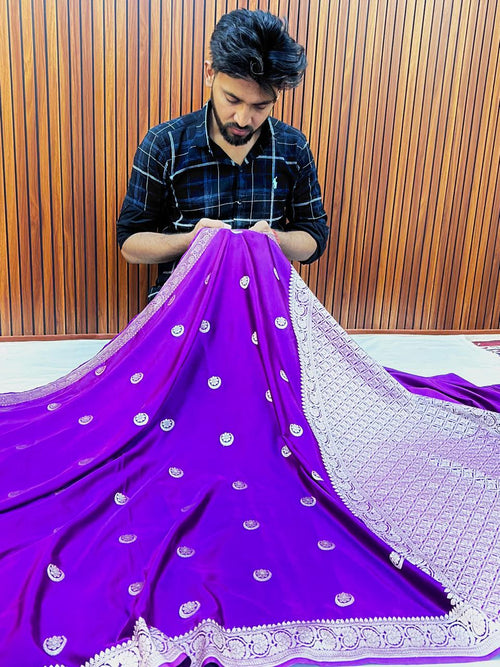 Elegant Purple Mashroo Katan Banarasi Silk Saree