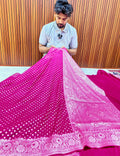 THE ROYAL RANI PINK BANARASI KHADDI GEORGETTE SILK SAREE