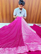 THE ROYAL RANI PINK BANARASI KHADDI GEORGETTE SILK SAREE