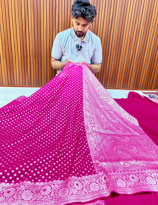 THE ROYAL RANI PINK BANARASI KHADDI GEORGETTE SILK SAREE