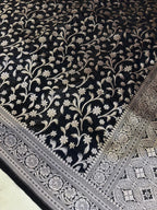 THE ROYAL NAVY BLUE BANARASI KHADDI GEORGETTE SILK SAREE