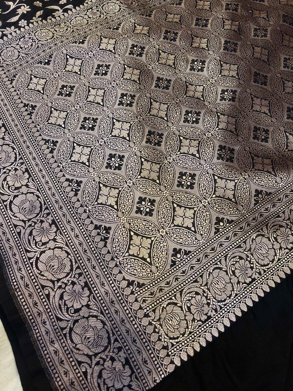 THE ROYAL NAVY BLUE BANARASI KHADDI GEORGETTE SILK SAREE