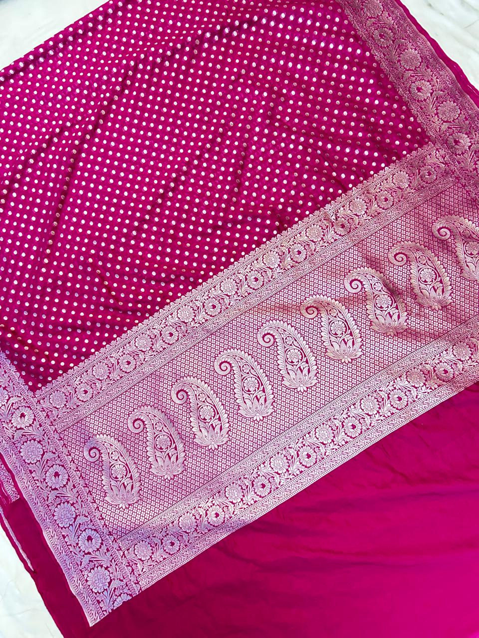 THE ROYAL RANI PINK BANARASI KHADDI GEORGETTE SILK SAREE