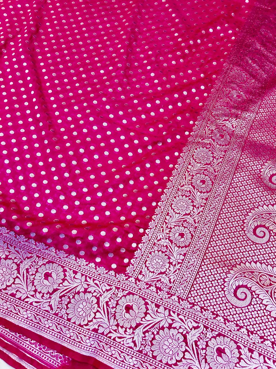 THE ROYAL RANI PINK BANARASI KHADDI GEORGETTE SILK SAREE