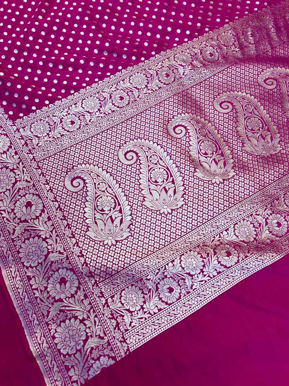 THE ROYAL RANI PINK BANARASI KHADDI GEORGETTE SILK SAREE