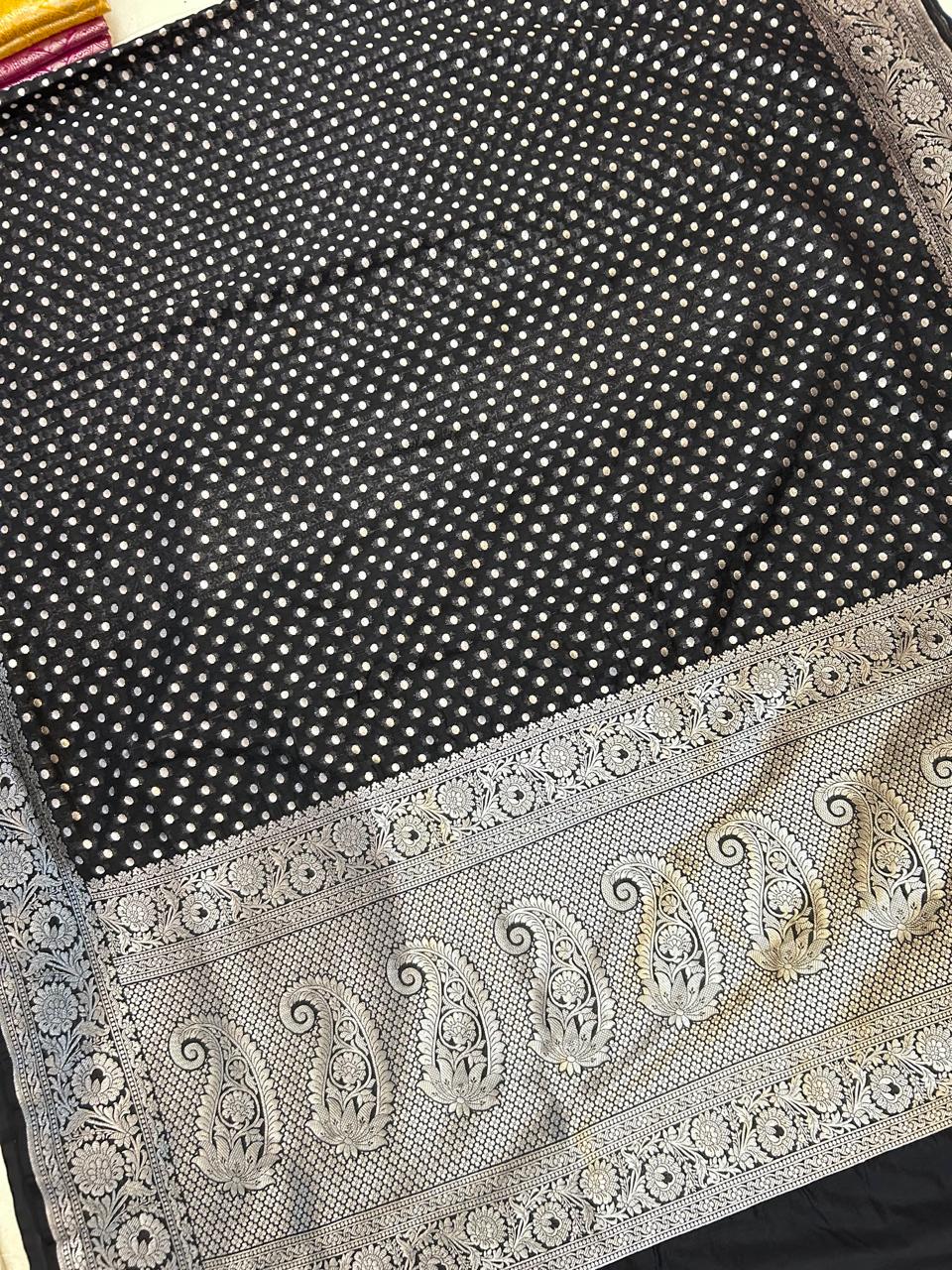 THE ELEGANT BLACK BUTIDAR BANARASI KHADDI GEORGETTE SAREE