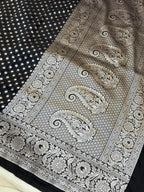 THE ELEGANT BLACK BUTIDAR BANARASI KHADDI GEORGETTE SAREE