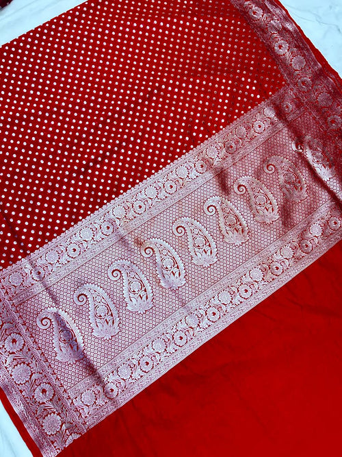 THE ROYAL RED BUTIDAR BANARASI KHADDI GEORGETTE SAREE