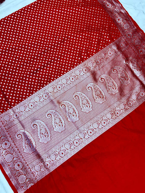 THE ROYAL RED BUTIDAR BANARASI KHADDI GEORGETTE SAREE