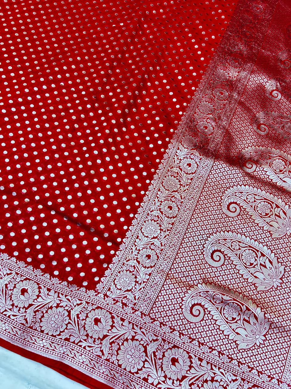 THE ROYAL RED BUTIDAR BANARASI KHADDI GEORGETTE SAREE