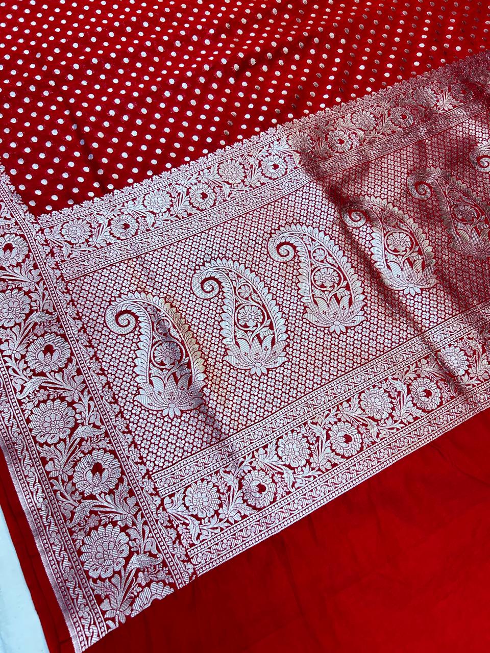 THE ROYAL RED BUTIDAR BANARASI KHADDI GEORGETTE SAREE