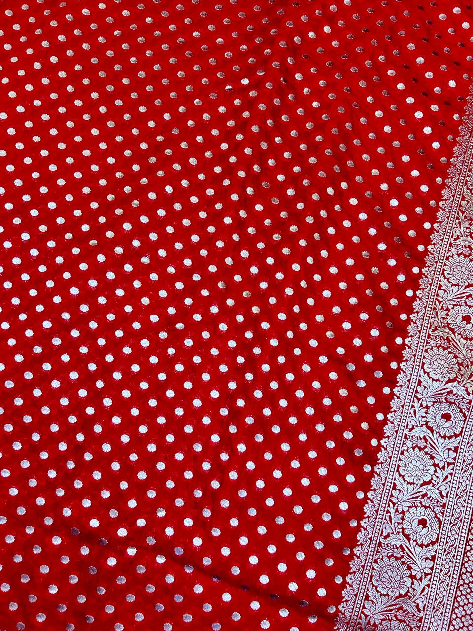 THE ROYAL RED BUTIDAR BANARASI KHADDI GEORGETTE SAREE