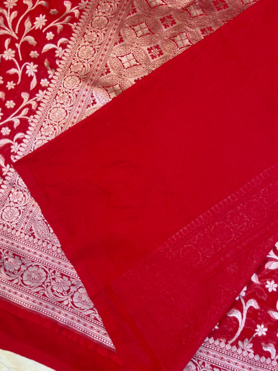 Premium Red Banarasi Khaddi Georgette Saree