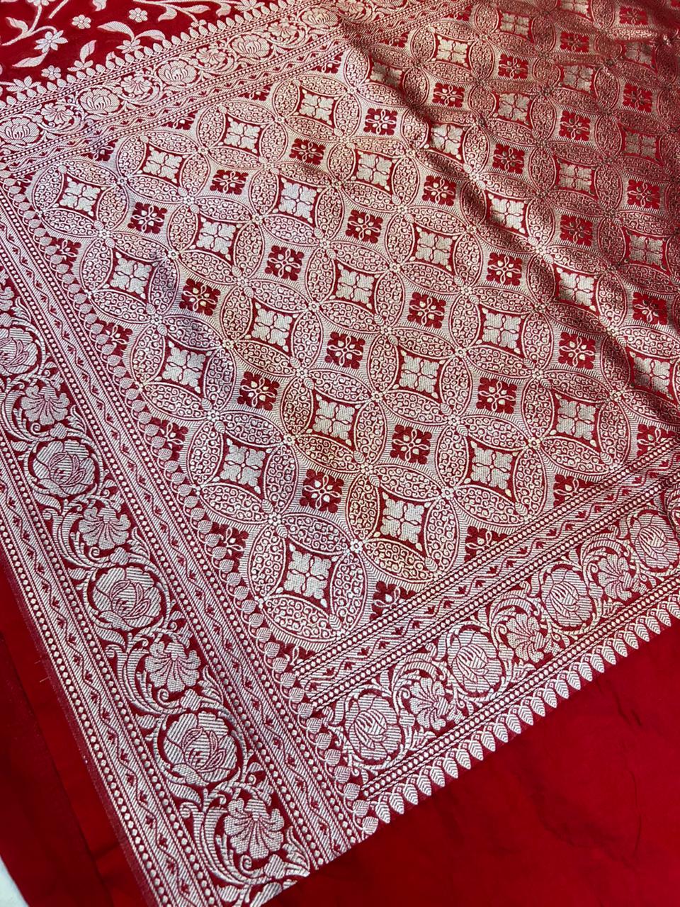Premium Red Banarasi Khaddi Georgette Saree