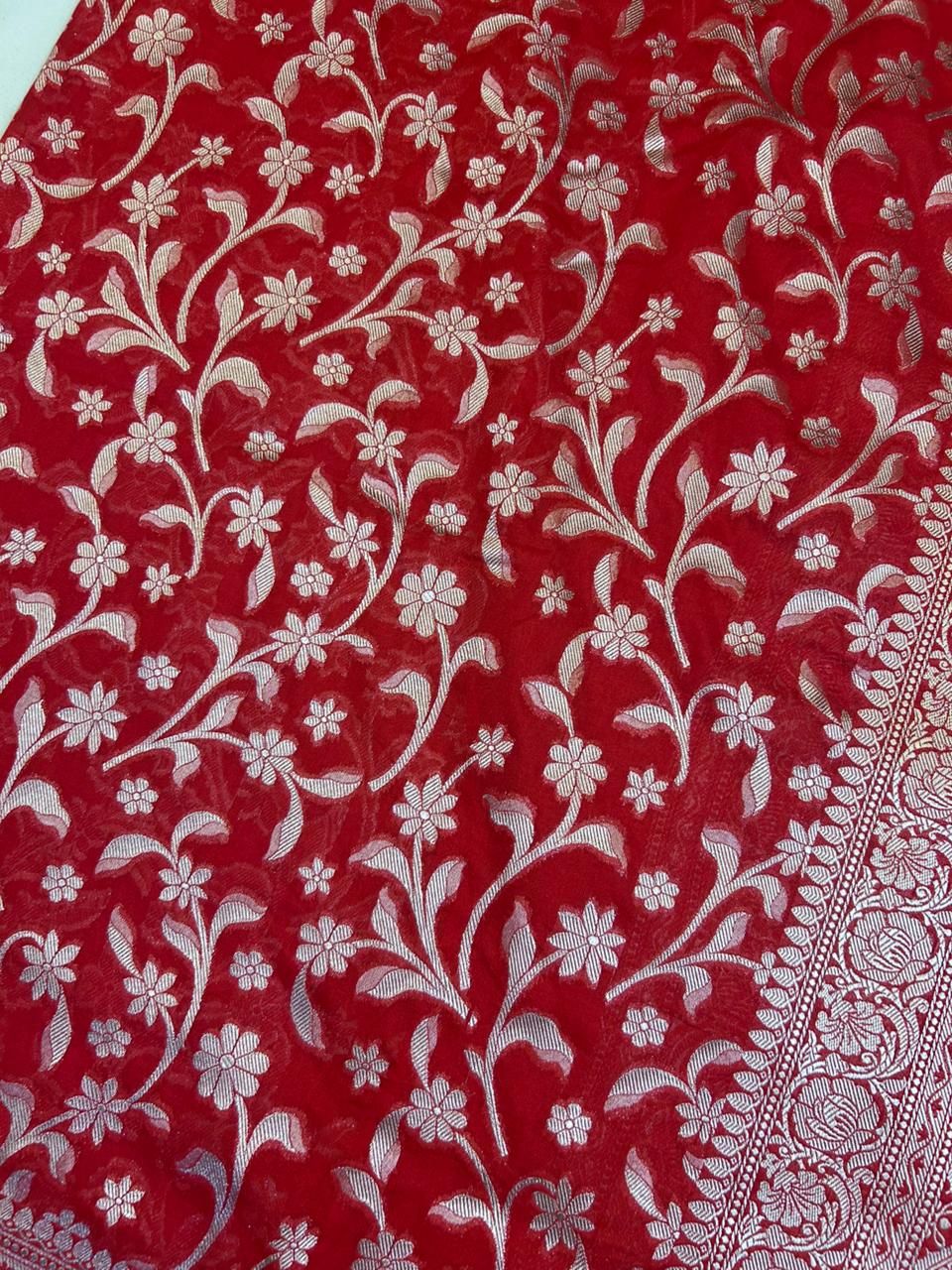 Premium Red Banarasi Khaddi Georgette Saree