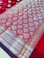 Elegant Royal Maroon Banarasi Designer Mashru Silk Saree