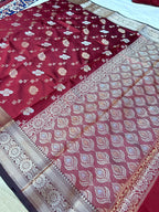Elegant Royal Maroon Banarasi Designer Mashru Silk Saree