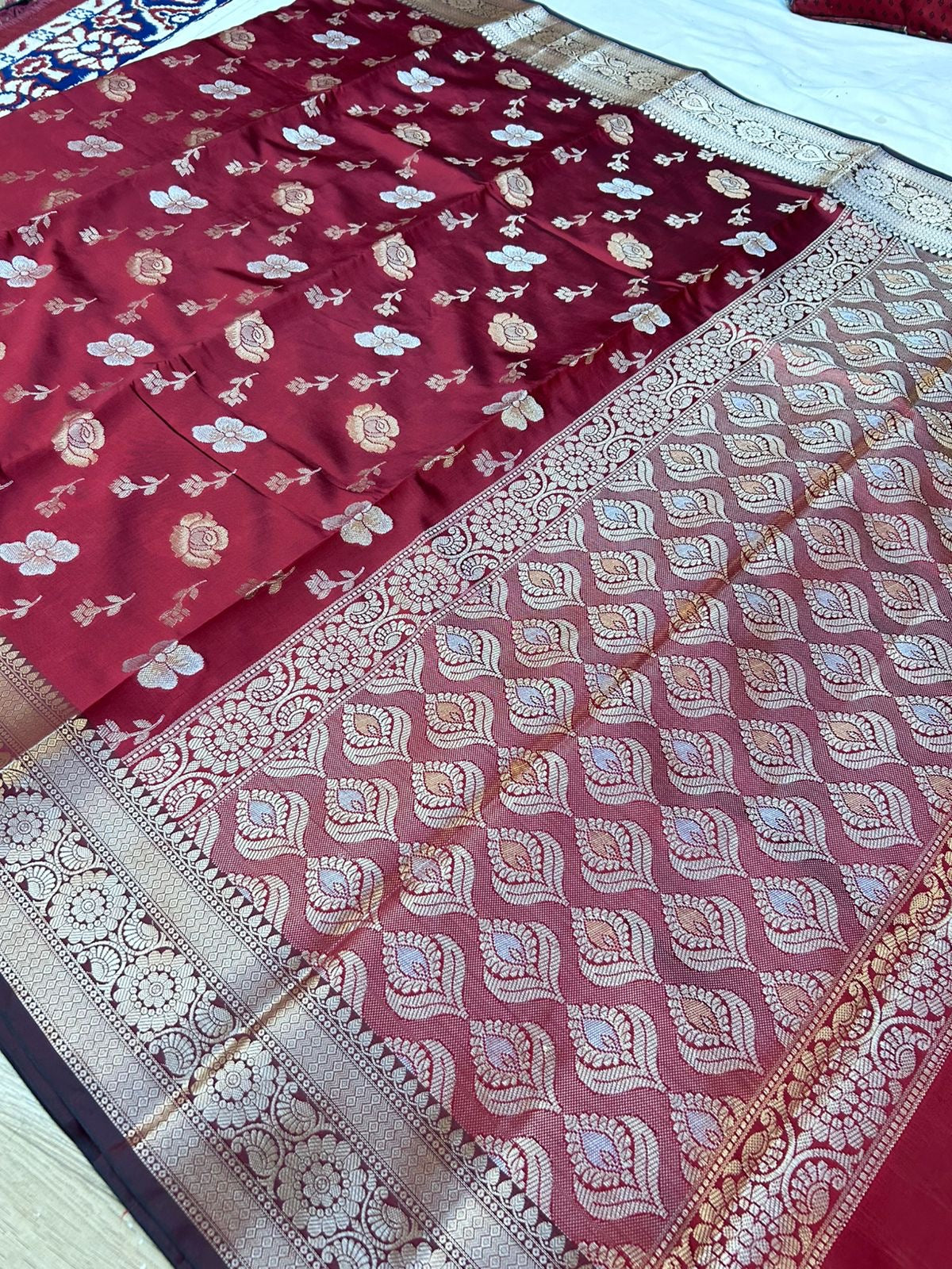 Elegant Royal Maroon Banarasi Designer Mashru Silk Saree