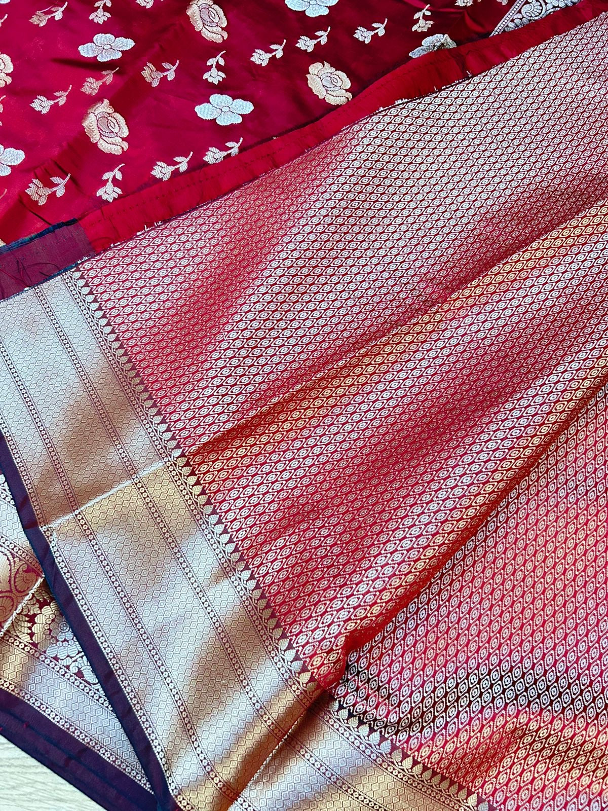 Elegant Royal Maroon Banarasi Designer Mashru Silk Saree