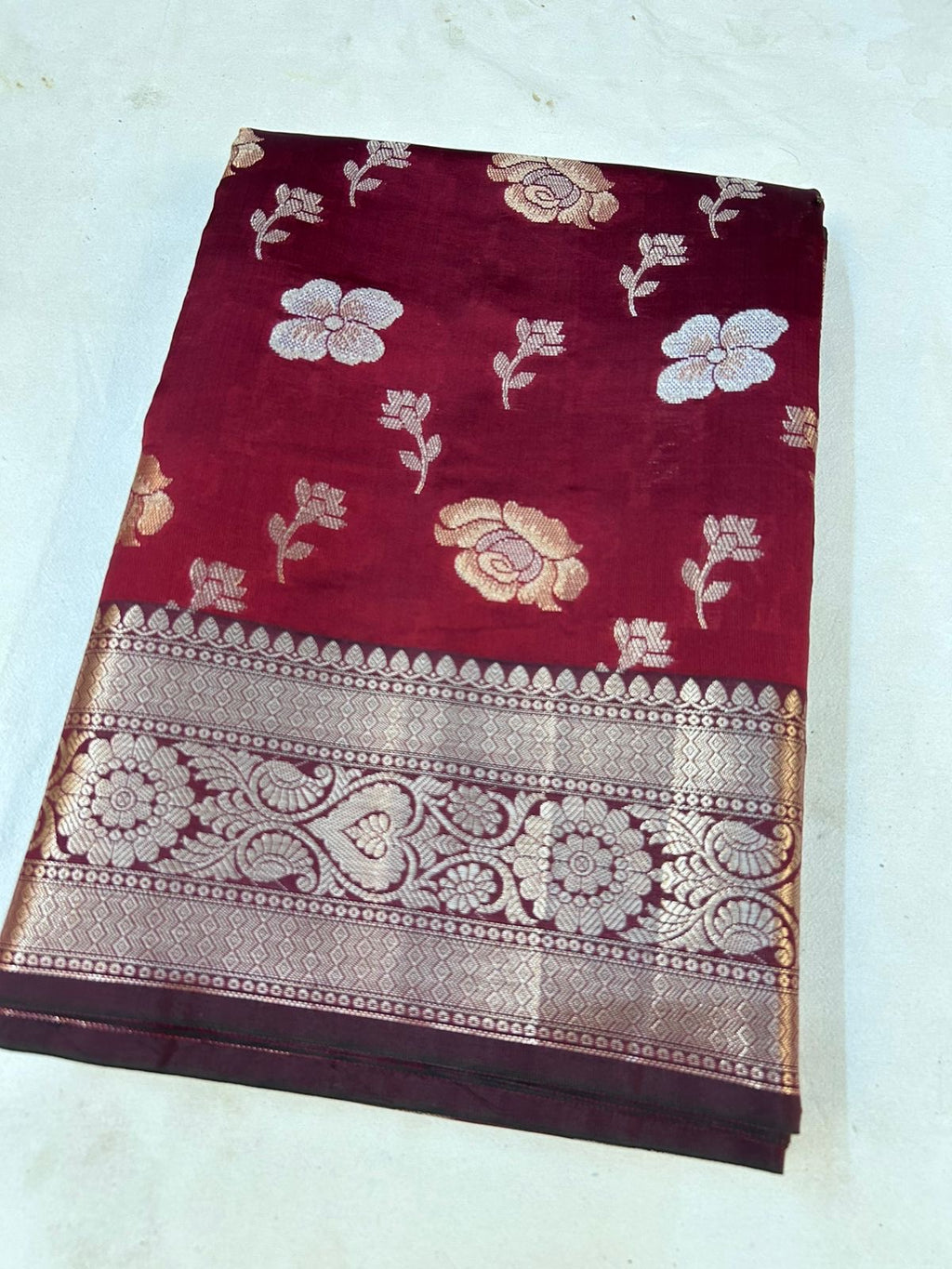 Elegant Royal Maroon Banarasi Designer Mashru Silk Saree