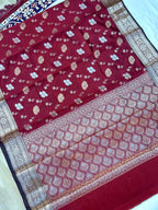 Elegant Royal Maroon Banarasi Designer Mashru Silk Saree