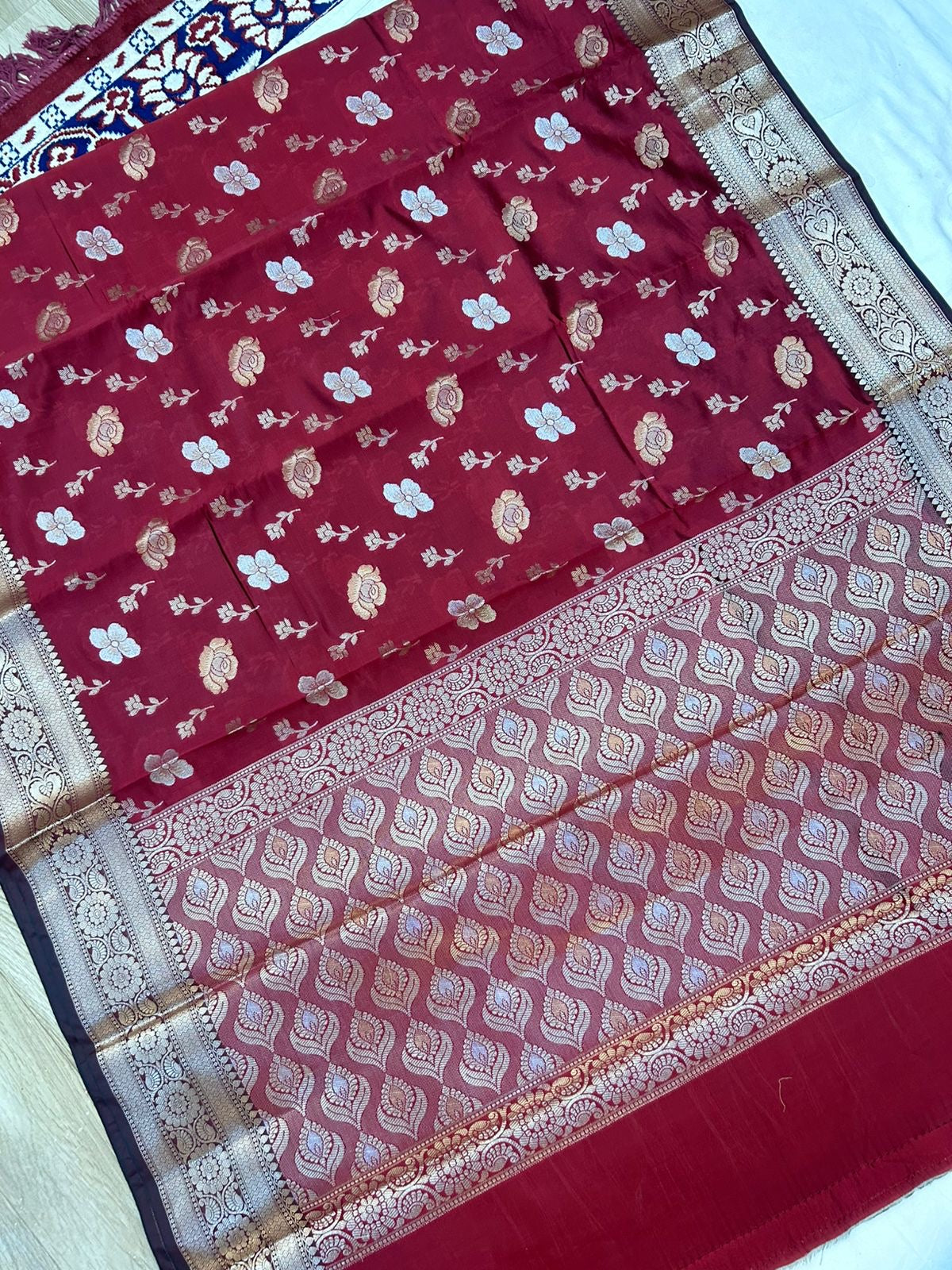 Elegant Royal Maroon Banarasi Designer Mashru Silk Saree