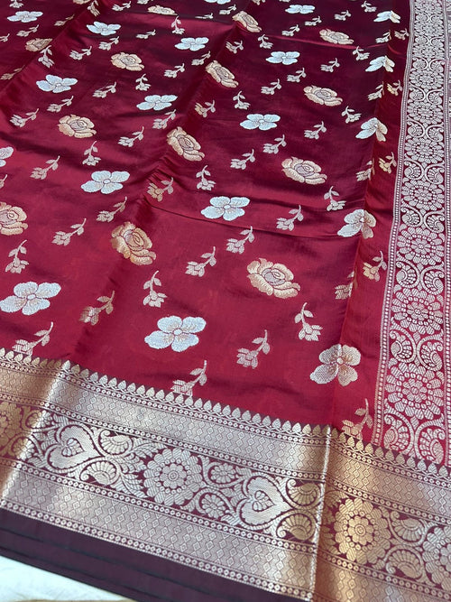 Elegant Royal Maroon Banarasi Designer Katan Silk Saree